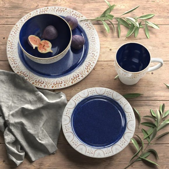 New* Birch Lane Sonny Earthenware Dinnerware Set - Service for 4 - Blue/White - Picture 2 of 2
